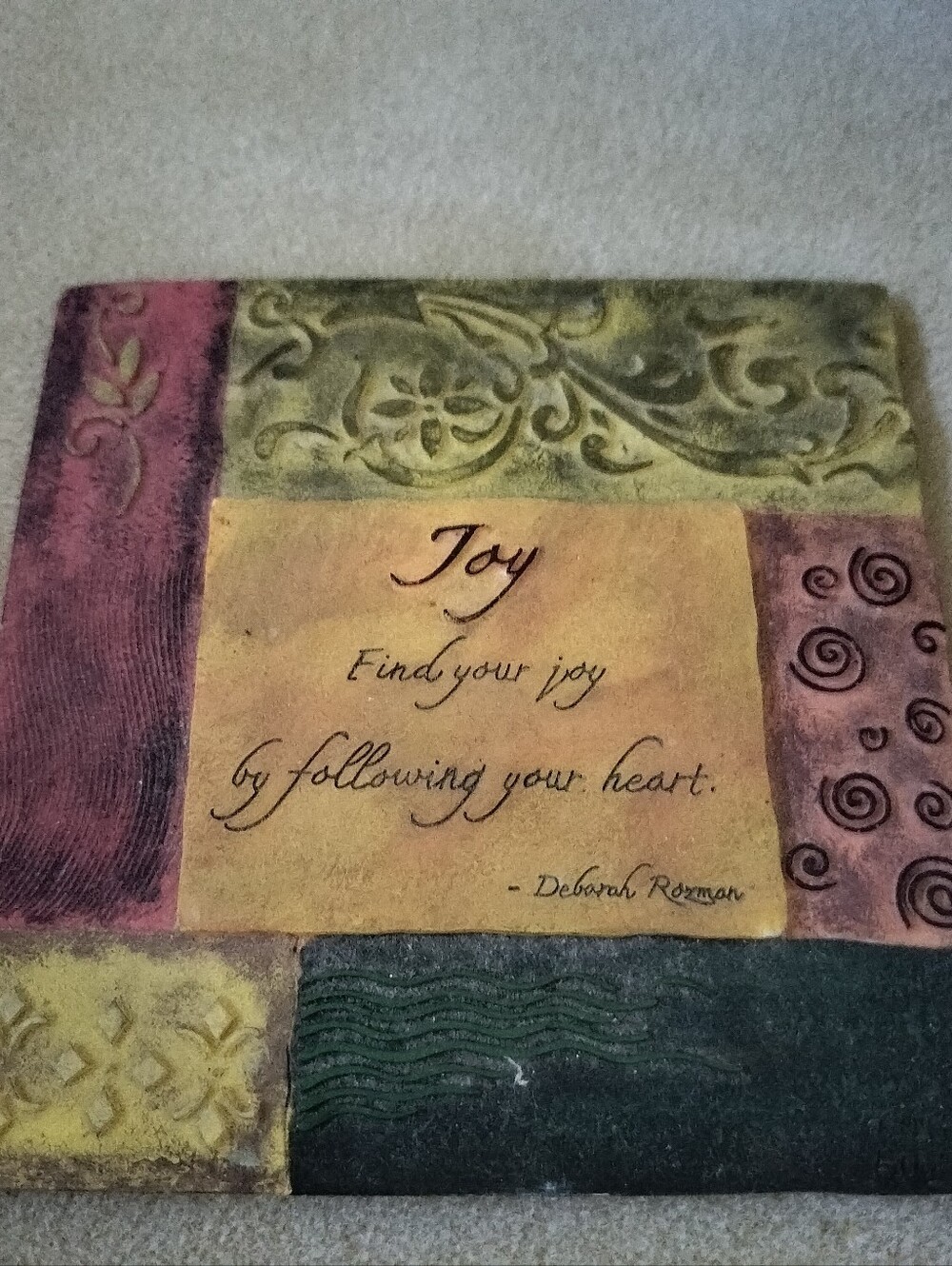 Textured Clay Decorative Tile Sign – Deborah Rozman Joy Follow Your Heart Quote